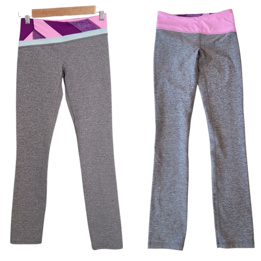 Ivivva Yoga Pants Heathered Gray Pink Purple Reversible Leggings